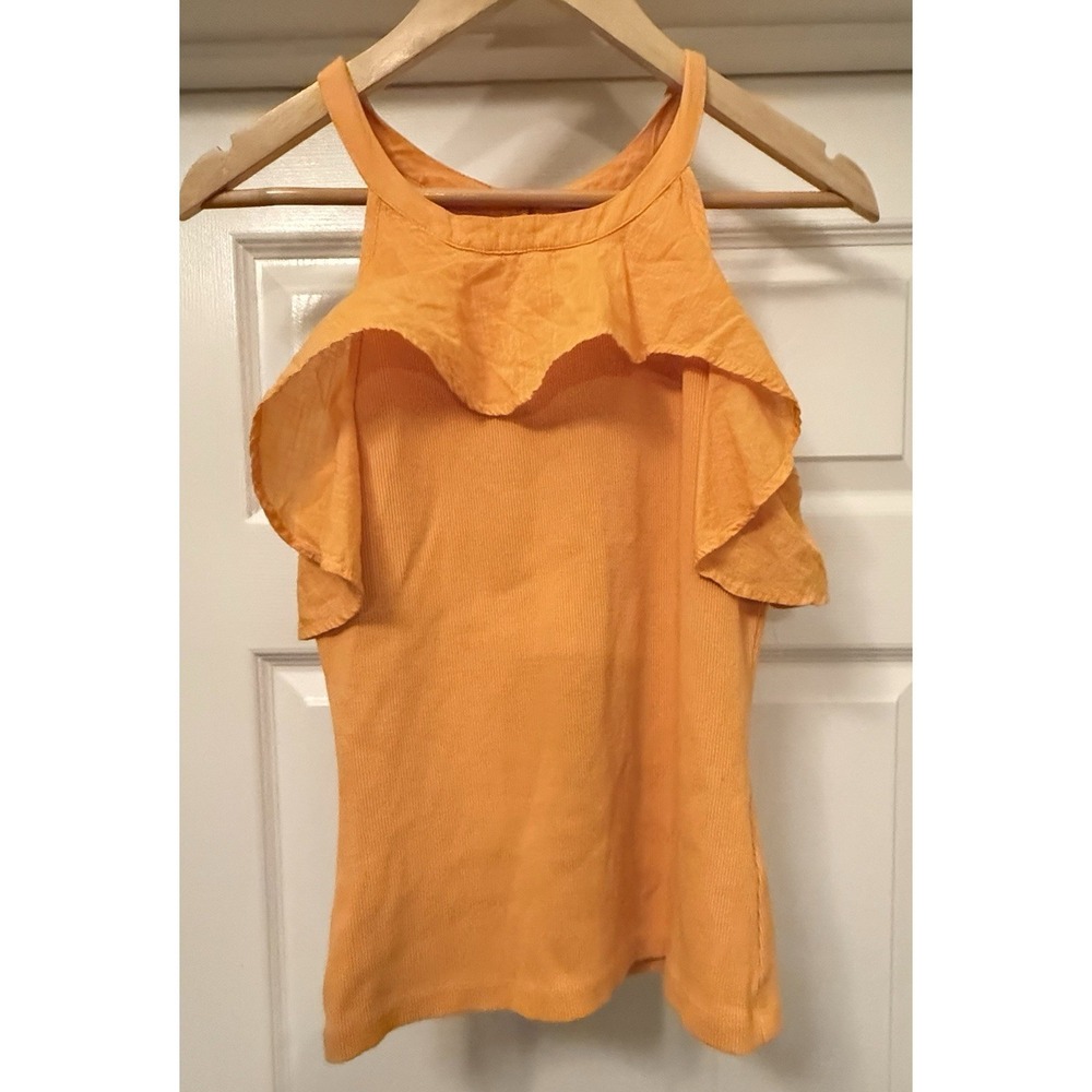 Maeve Anthropologie Cold Shoulder Top Women Small Orange Ruffle Ribbed Knit Boho